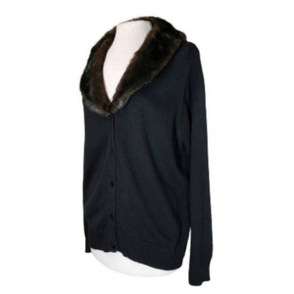 Kathie Lee Faux Cardigan Vintage Faux Fur Collar Sleeveless Knit Brown Size M… - Picture 5 of 17